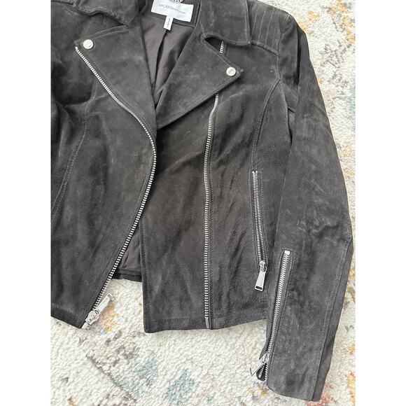 Bcbg Generation Women Genuine Suede Leather Moto Jacket Zip In Dark Brown - Picture 12 of 16